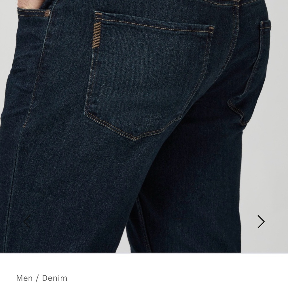 PAIGE Federal Men's Dark Indigo Straight Jeans. Dark Stitching